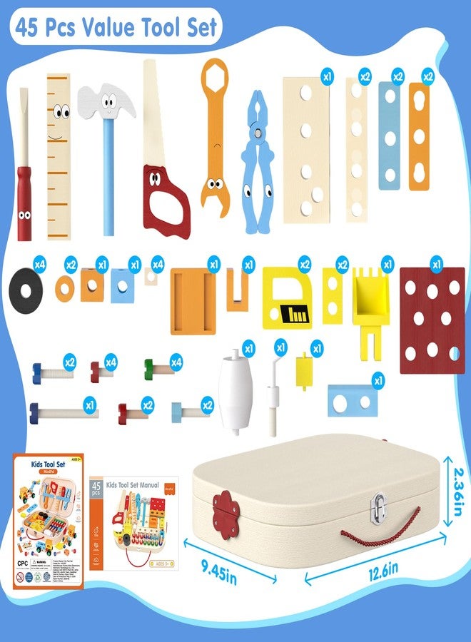 MindPal 45 Pcs Kids Tool Set, Toddler Tool Set with Tool Box, STEM Construction Preschool Educational Toys for Age 3 4 5 6 7 Boys Girls, Wooden Tool Kits Toys, Christmas Birthday Present for Kids - Image 4